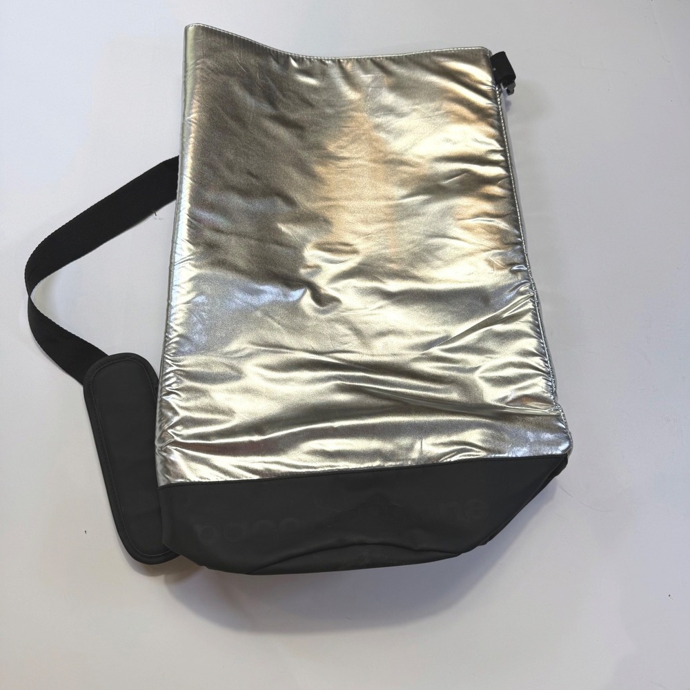 Paco Rabanne Metallic Silver Black Duffle Bag Adjustable Padded Strap Futurist